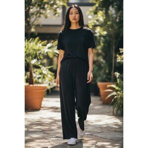 Ethyl Womens Black Pleated Wide-Leg Pants Size S Comfortable & Stylish